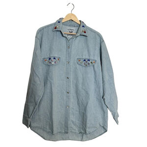 Vintage Celestial Stars and Moon Jewels Denim Shirt